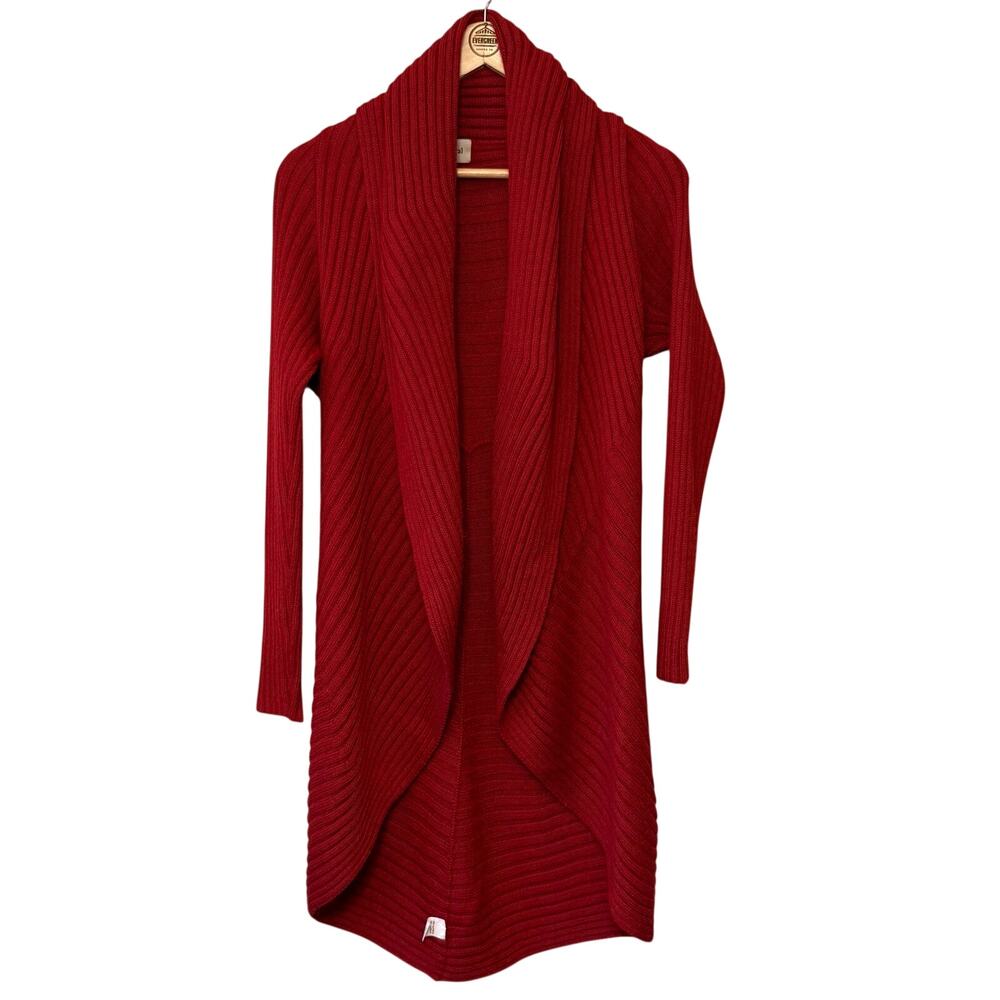 Simply Natural Sweater Alpaca Wool Long Round Ribbed Peru Made Red Women’s Small